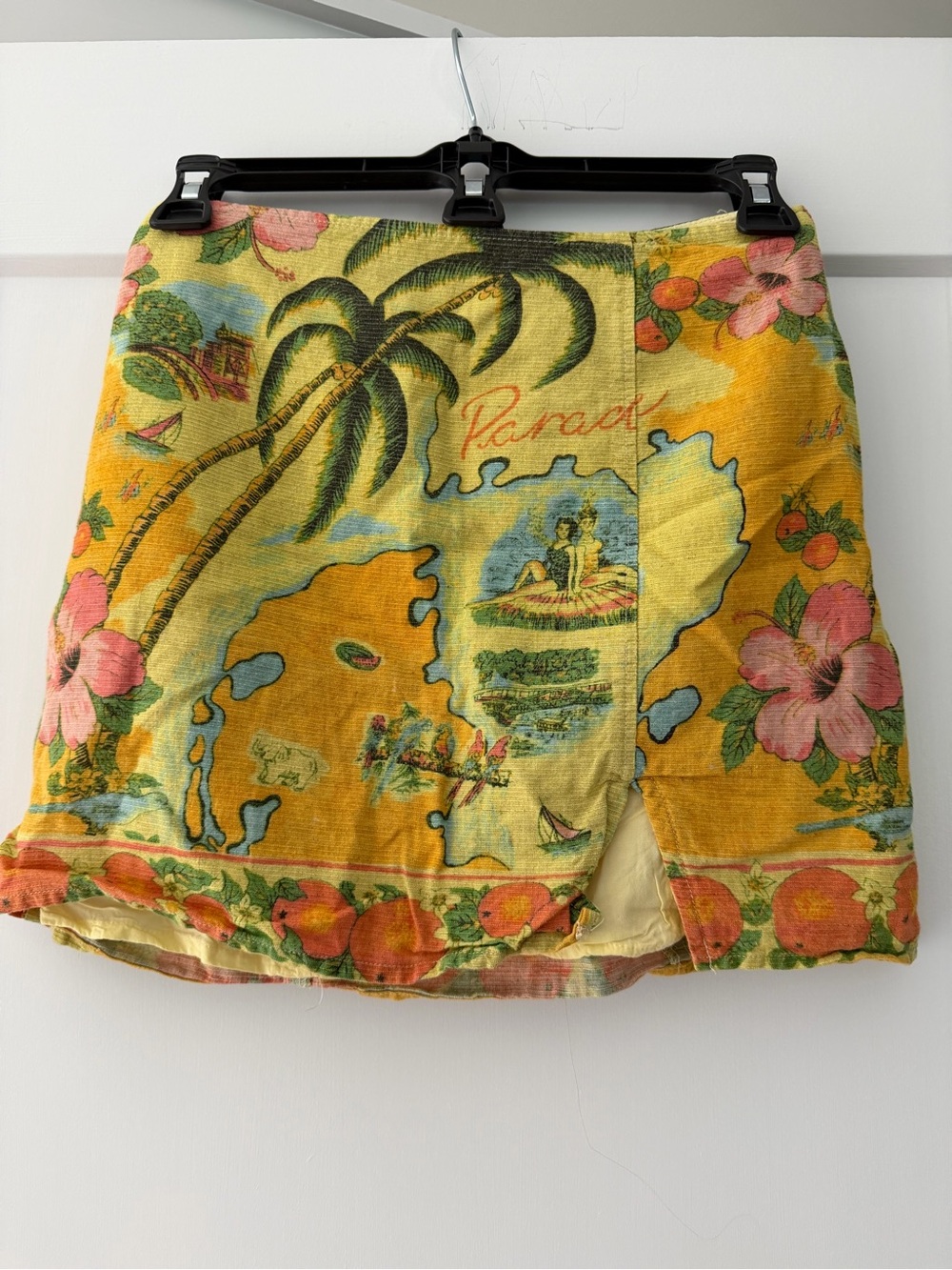 Urban Outfitters Yellow Tropical Print Mini Skirt